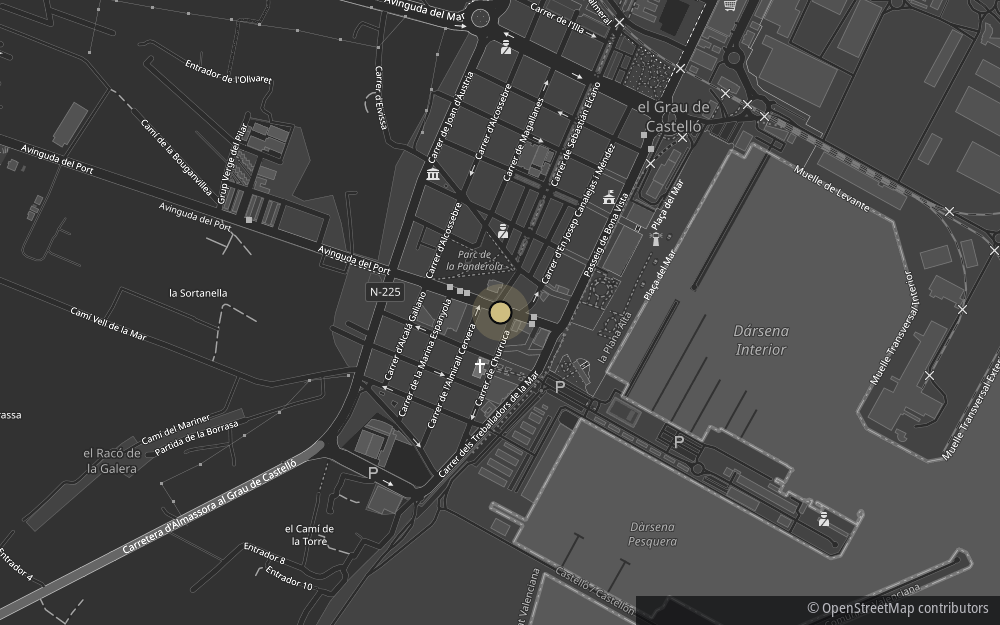 Plano del Grao de Castellón con la situación de Tasca del Puerto, en la Avenida del Puerto 13